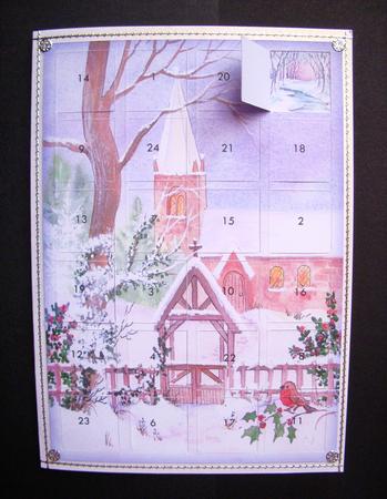Christmas Advent Card Church & Robin by S.Elisabet Osborn Wright