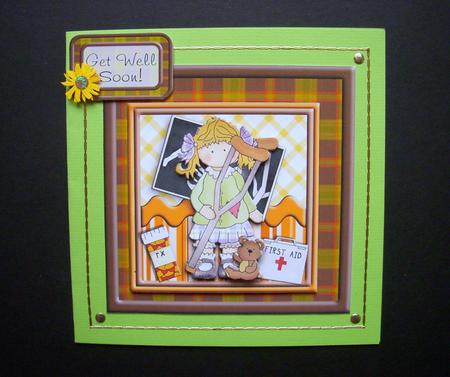 Get Well Soon Girl and Teddy Square Topper by S.Elisabet Osborn Wright