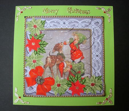 Feeding Reindeers Poinsettia 5in Scallop Top Bottom Stacker by S.Elisabet Osborn Wright