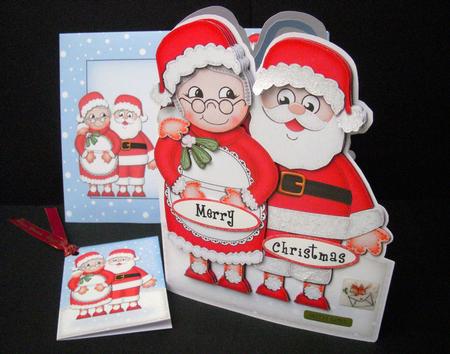 3D Xmas Mr & Mrs Santa Shaped Card with Decoupage by S.Elisabet Osborn Wright