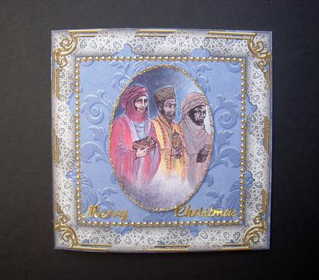 Angels Bell Pulling Snow 5inch Square Plain Folded Card by S.Elisabet Osborn Wright