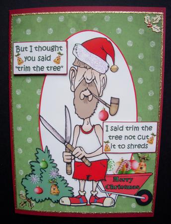 Gardener Bill Trims the Chrtistmas Tree Quick Card by S.Elisabet Osborn Wright