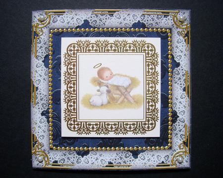 Blue Church Snow 5inch Square Plain Lace Folded Card by S.Elisabet Osborn Wright