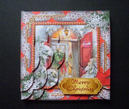 Christmas Door Snow 5in Scalloped Side Stacker by S.Elisabet Osborn Wright