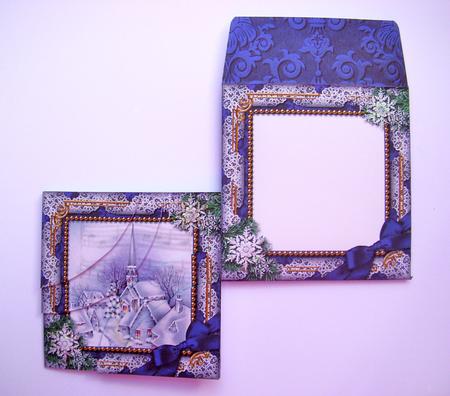 Blue Church Snow 3in Mini Card Envelope Duo Corner Aio by S.Elisabet Osborn Wright
