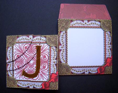 Red Initial J 3in Mini Card Envelope Duo Corner Stacker Aio by S.Elisabet Osborn Wright