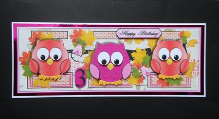Girls Birthday Card or Any Occasion with Pink Owls by S.Elisabet Osborn Wright