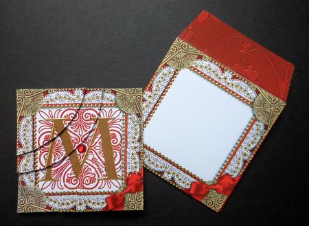 Red Initial m 3in Mini Card Envelope Duo Corner Stacker Aio by S.Elisabet Osborn Wright