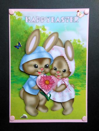 Easter Bunny Couple Card Front by S.Elisabet Osborn Wright