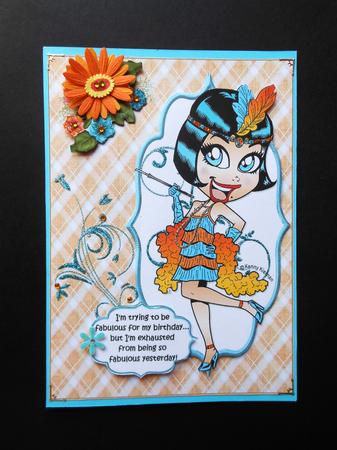 Frieda Flapper is Fabulous Orange/blue Quick Card by S.Elisabet Osborn Wright