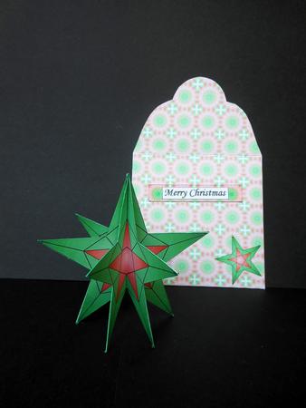 Mini 3D Faux Origami - Green & Red Star by S.Elisabet Osborn Wright