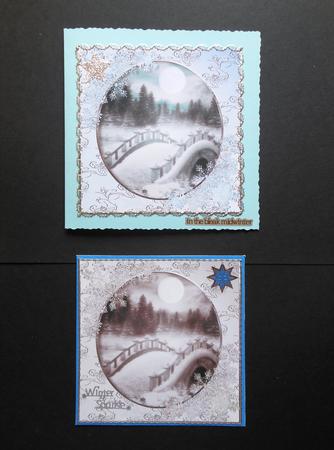 Snowy Bridge in the Moonlight Toppers - Blue & Silver by S.Elisabet Osborn Wright