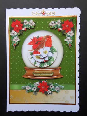 Christmas Robin and Poinsettias Snow Globe by S.Elisabet Osborn Wright