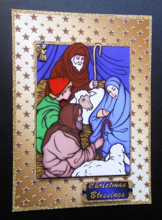 Christmas Nativity Decoupage Card Front by S.Elisabet Osborn Wright