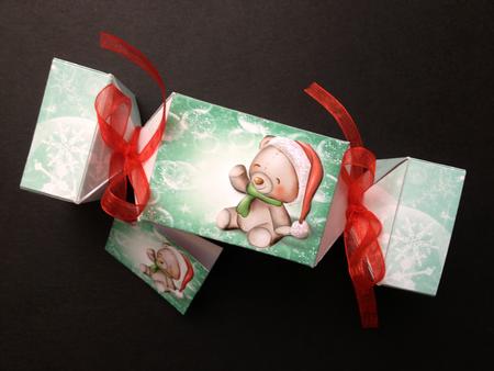 Cute Christmas Teddy Bear Cracker Box with Gift Tag by S.Elisabet Osborn Wright