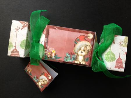 Sweet Christmas Puppy Dog Cracker Box with Gift Tag by S.Elisabet Osborn Wright