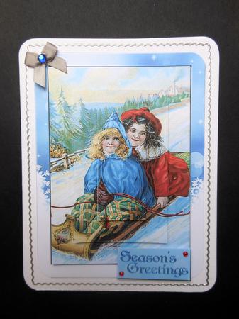 Vintage Girls Sleighing A6 by S.Elisabet Osborn Wright