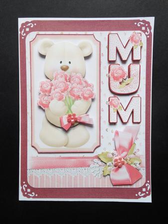 Teddy Has Flowers for Mum Quick Card by S.Elisabet Osborn Wright