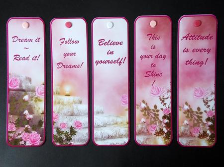 5 Beautiful Pink Roses Bookmarks with Sayings by S.Elisabet Osborn Wright