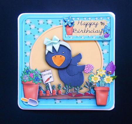 Gardening Crow Birthday/thanks/various Topper by S.Elisabet Osborn Wright