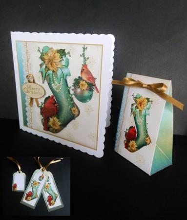 8x8 Vintage Christmas Stocking with Cardinals Mini Kit by S.Elisabet Osborn Wright