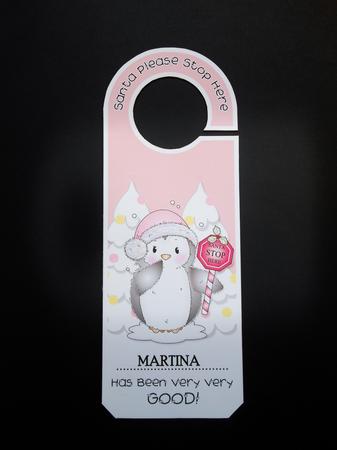 Pink Penguin Stop Here Door Hanger by S.Elisabet Osborn Wright