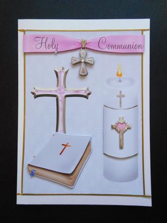 Holy Communion Card Front in Pink by S.Elisabet Osborn Wright