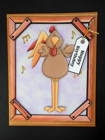 Long Legged Rooster in Wooden Frame by S.Elisabet Osborn Wright