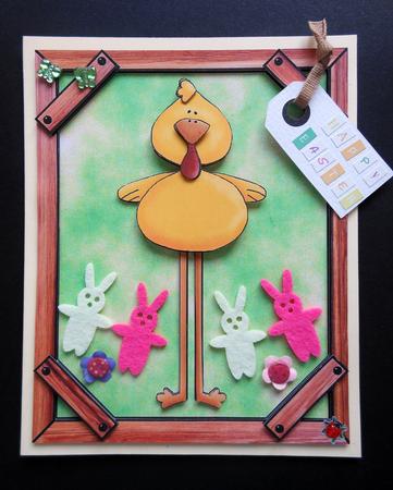 Long Legged Chicken in Wooden Frame by S.Elisabet Osborn Wright