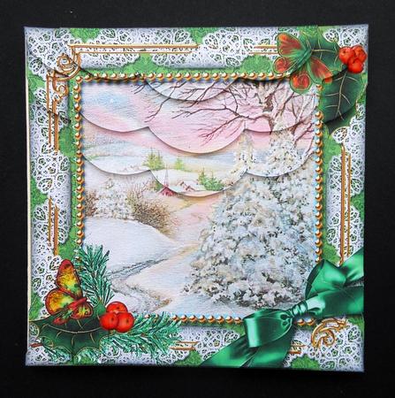 Christmas Stream Holly 5in Top N Bottom Scallop Stacker by S.Elisabet Osborn Wright