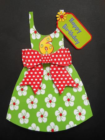 Floral Dress-shaped Card - Green/red by S.Elisabet Osborn Wright