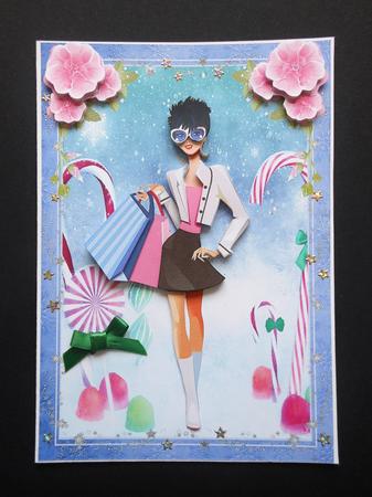 Fashionista! Christmas Candy Card Front and Decoupage by S.Elisabet Osborn Wright