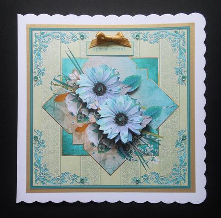 Diamond Blue Daisy Card with Decoupage and Sentiment Tags by S.Elisabet Osborn Wright