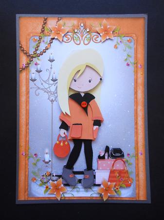 Young Fashionista in Black and Orange Decoupage by S.Elisabet Osborn Wright