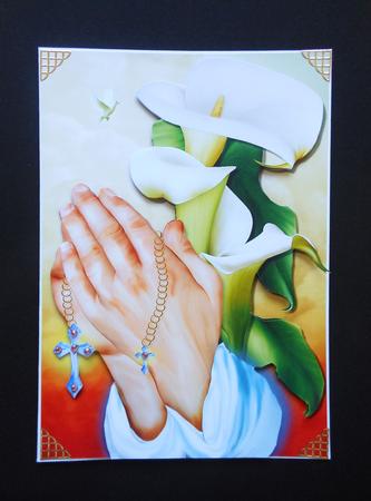 Praying Hands and Calla Lilies Religious or Sympathy Card by S.Elisabet Osborn Wright