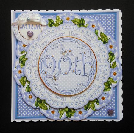Blue Dotty 90th Birthday 3D Doily Card & Envelope Kit by S.Elisabet Osborn Wright
