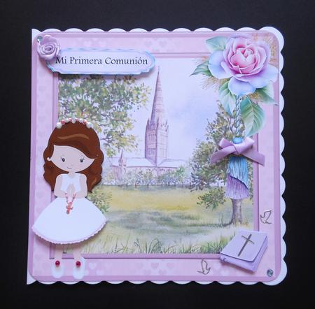 First Holy Communion Girl (brown) Card Topper & Decoupage by S.Elisabet Osborn Wright
