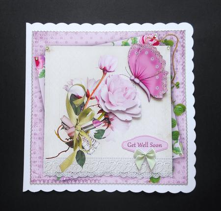 Pink Flowers and Butterfly Shabby Chic Get Well Card by S.Elisabet Osborn Wright