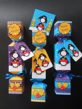 3D Pip Penguins Snowy Scene Christmas Cracker Boxes by S.Elisabet Osborn Wright