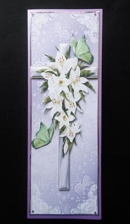 Lovely Cross of White Lillies and Butterflies Tall Dl by S.Elisabet Osborn Wright