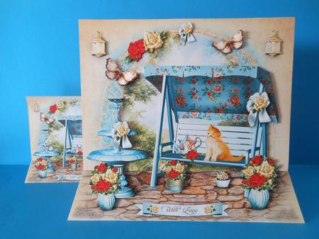 Beautiful Garden with Turquoise Swing Card by S.Elisabet Osborn Wright