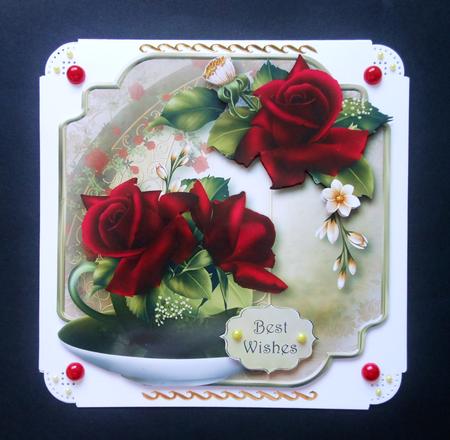 Red Velvet Roses Teacup & Saucer - Shaped Topper by S.Elisabet Osborn Wright