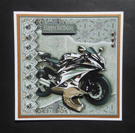 Taupe Motorbike 8in x 8in Decoupage by S.Elisabet Osborn Wright
