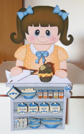3D on the Shelf Card Kit - Little Cake Decorator Girl Ange by S.Elisabet Osborn Wright
