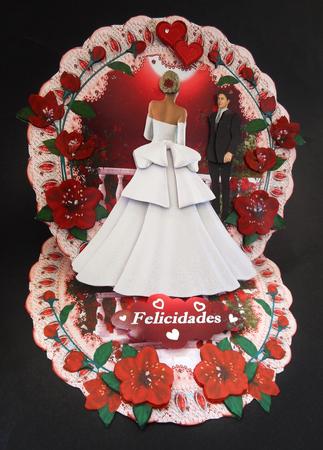 Red Blossom Bride & Groom Scalloped Round Easel Card Kit by S.Elisabet Osborn Wright