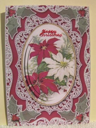 Christmas Poinsettias A5 Oval Lace Card Front Step by Step by Shelley Moniz