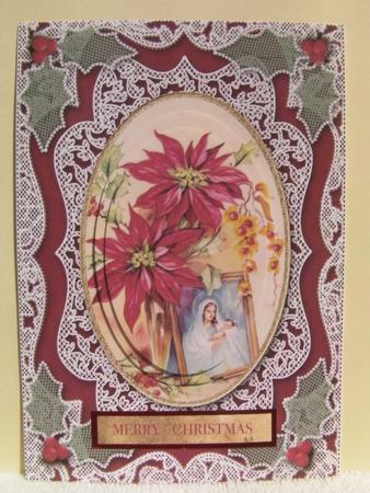 Religious Poinsettia A5 Lace Card Front Step by Step by Shelley Moniz