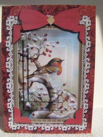 Christmas Robin A5 Lace Card Front Step by Step by Shelley Moniz