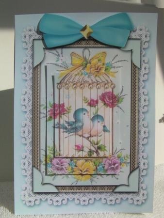 Lovebirds A5 Lace Decoupage Card Front Step by Step by Shelley Moniz