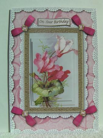 Cyclamen A5 Lace N Bows Card Front Step by Step by Shelley Moniz